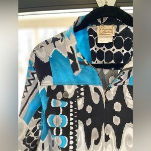 Vintage Aztec turquoise/black/gray zippered front lightweight jacket.
